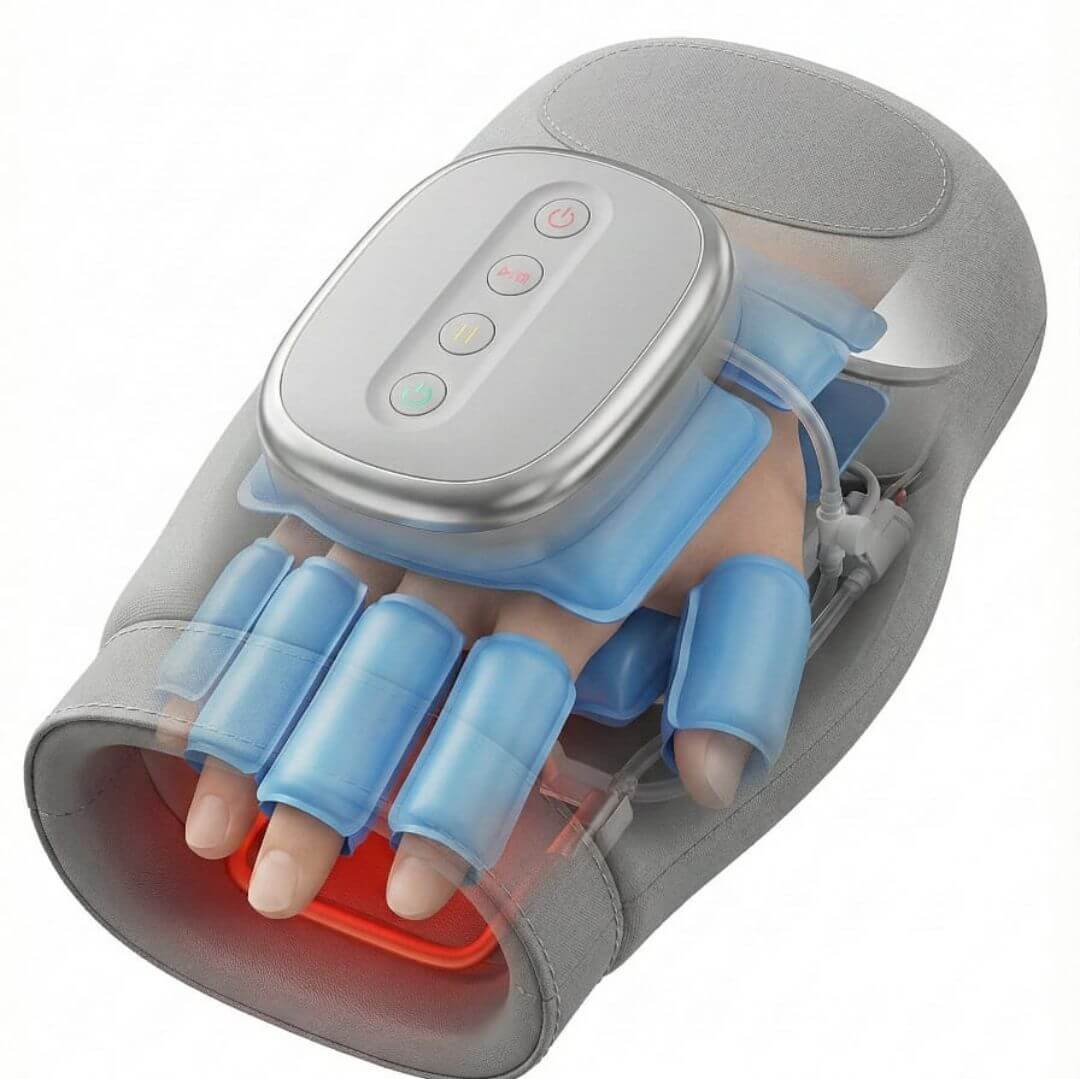 Hand massager internal air pressure system showing adjustable massage modes